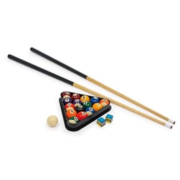 Billardtisch im klassischen Design, mit 2 hölzernen Queues samt passender Keide und Billiardkugeln mit Triangel - 