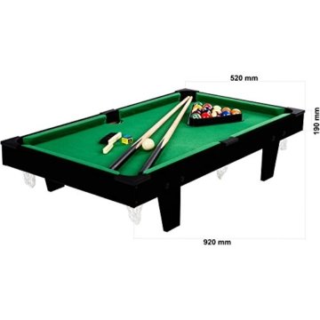 Mini Pool Billardtisch inkl. Zubehör (2 Queues, Kugeln, Dreieck, Kreide, Bürste), 3 Dekore, Maße: 92x52x19cm - 
